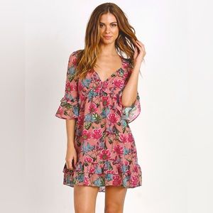 For Love and Lemons Churro Mini Dress in Pink Flamenco | Small